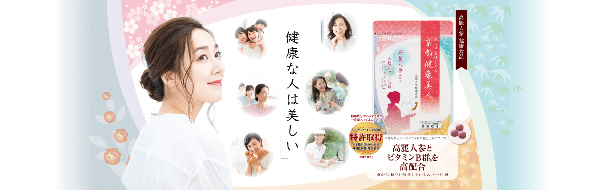 「健康な人は美しい」 高麗人参健康食品 京都健康美人 高麗人参配合 6種のビタミンB群